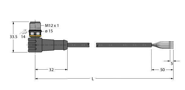 Turck 6625540 Sensor-/Aktor-Anschlussleitung 5m Polzahl Sensoren: 4 1St.