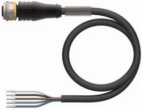 Ein Kabel mit einem runden Steckverbinder und mehreren offenen Drähten am anderen Ende.