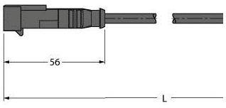 Technische Zeichnung eines Steckers mit einer Länge von 56 mm. Eine Linie zeigt eine Gesamtlänge 'L'.