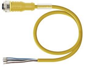 Gelbes Kabel mit vier Adern, geeignet für elektrische Verbindungen. Die Enden sind freigelegt für einfache Installation.