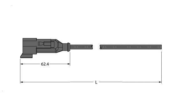 Technische Zeichnung eines Werkzeugs mit Längenangabe von 62,4 mm. Das Werkzeug besteht aus einem Handgriff und einem schmalen Stab.