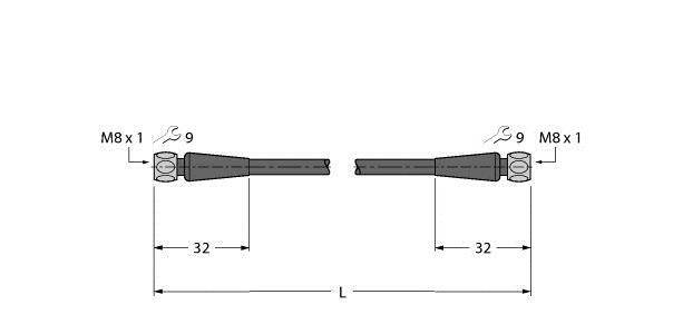 Technische Zeichnung zweier identischer Werkzeuge, seitlich abgebildet. Beide sind 32 Einheiten lang mit M8 x 1-Gewinde und Schraubenschlüssel 9.