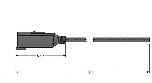 Technische Zeichnung eines Steckers mit einer Länge von 67,7 mm, zeigt Detailansicht mit Maßangaben.