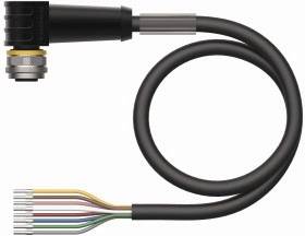 Ein schwarzes Kabel mit mehreren farbigen Drähten am Ende, typisch für technische oder elektronische Anschlüsse.