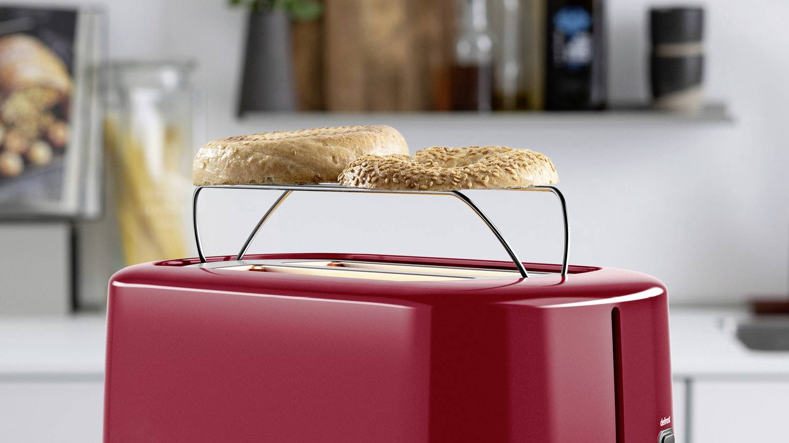Bosch Haushalt TAT6A514 Toaster mit Brötchenaufsatz Rot, Edelstahl