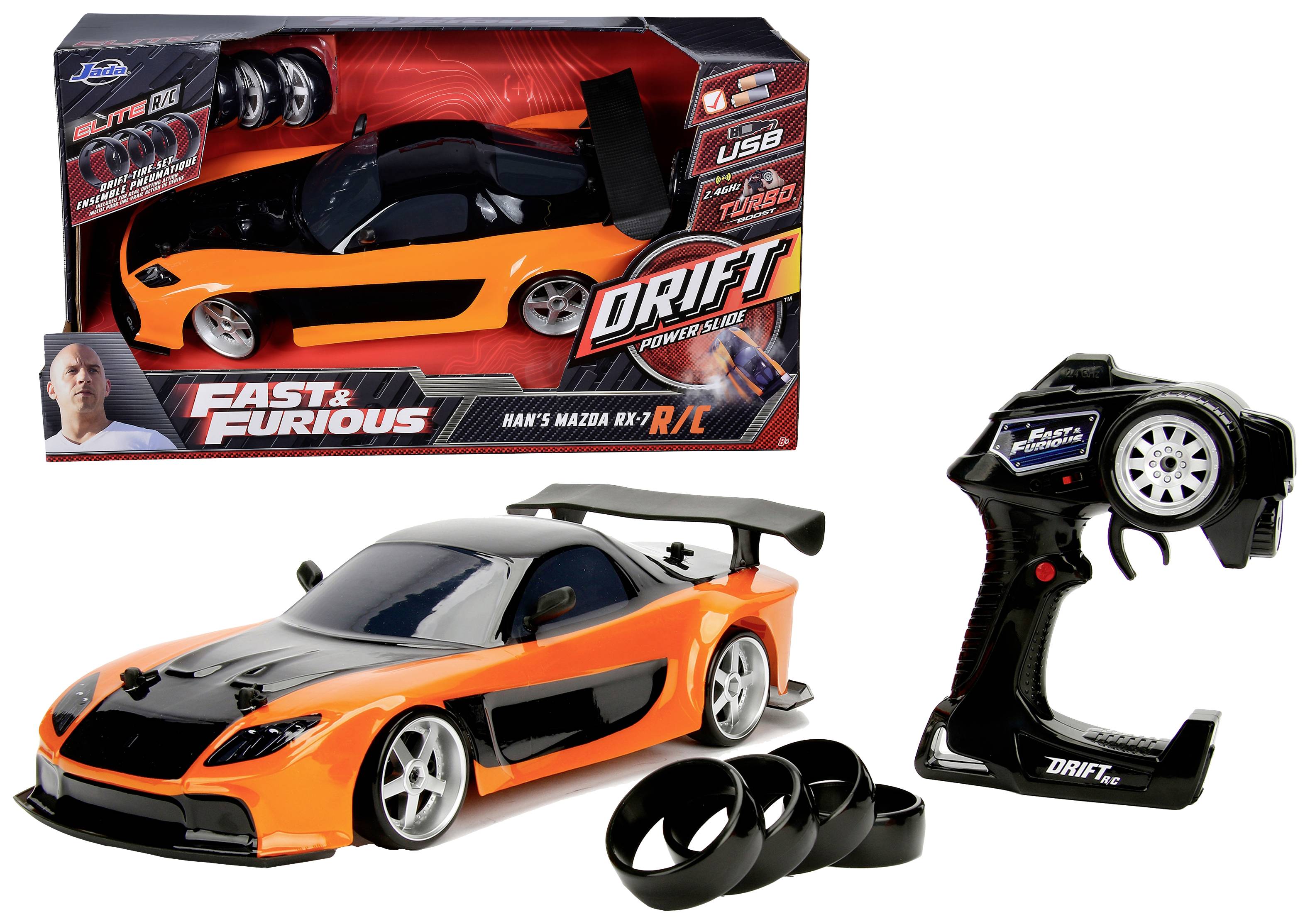 JADA TOYS 253209001 Fast & Furious RC Drift Mazda RX-7 1:10 RC Einsteiger Modellauto Elektro Straßenmodell