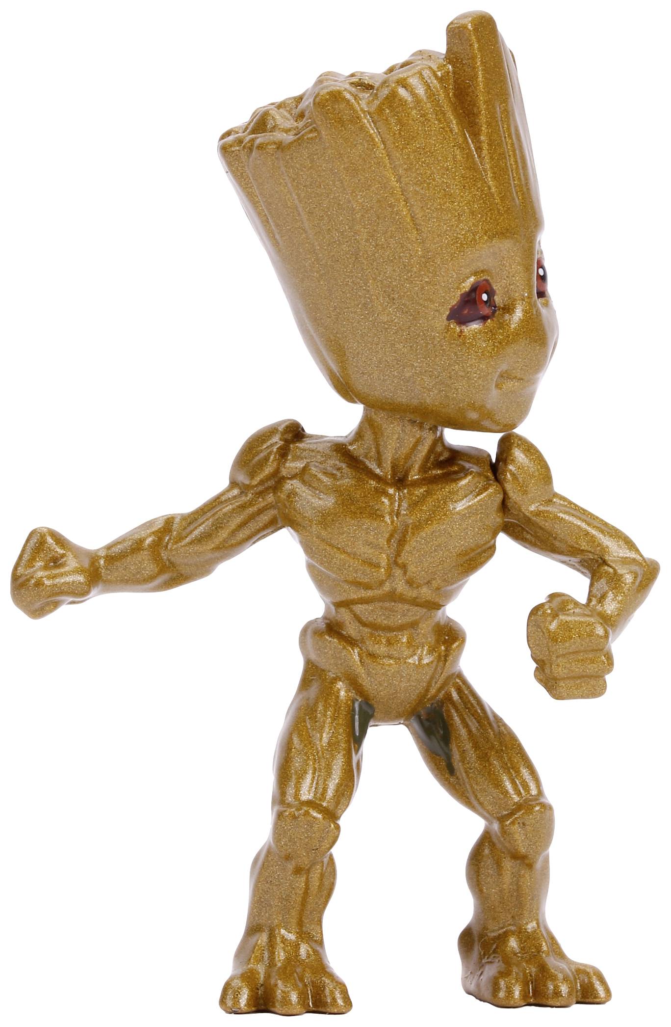 Eine kleine, goldene Actionfigur mit übergroßem Kopf und muskulösem Körper, die aufrecht steht und zur Seite schaut.