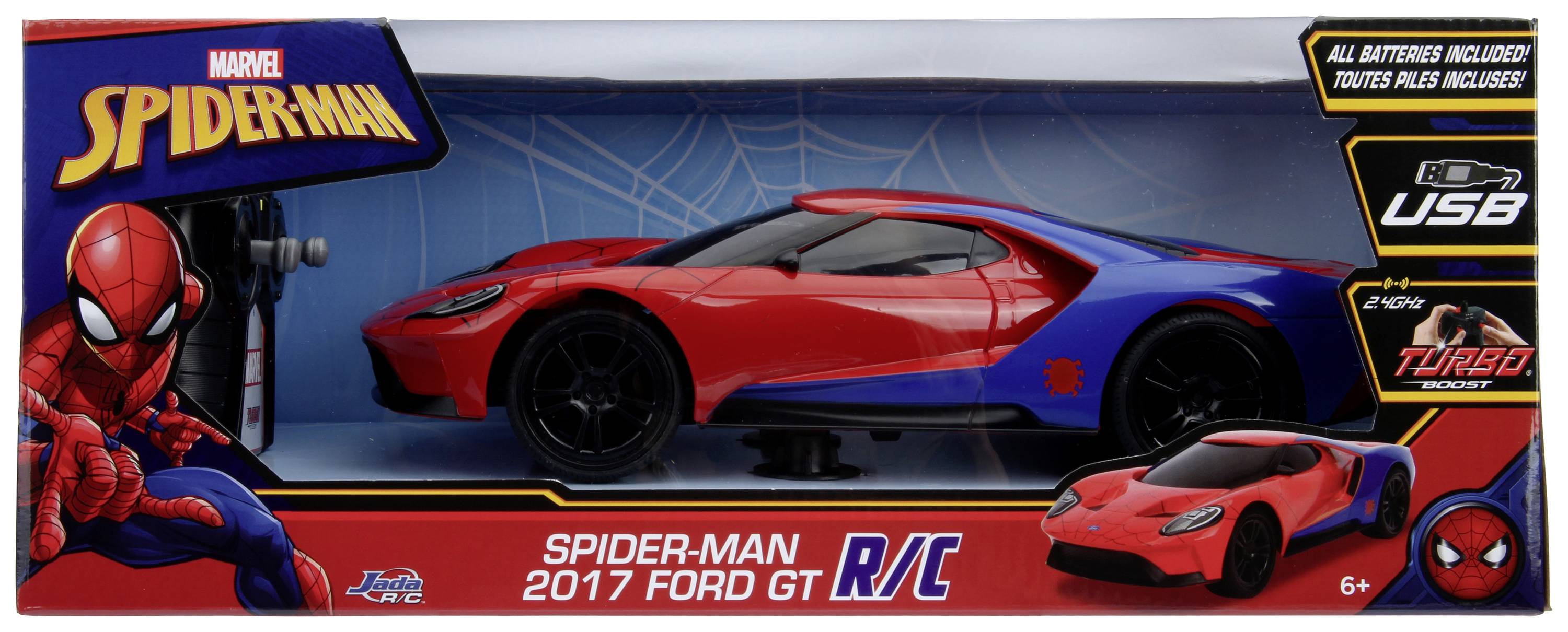 JADA TOYS 253226002 Marvel Spider-Man RC 2017 Ford GT 1:16 RC Einsteiger Modellauto Elektro Sportwagen