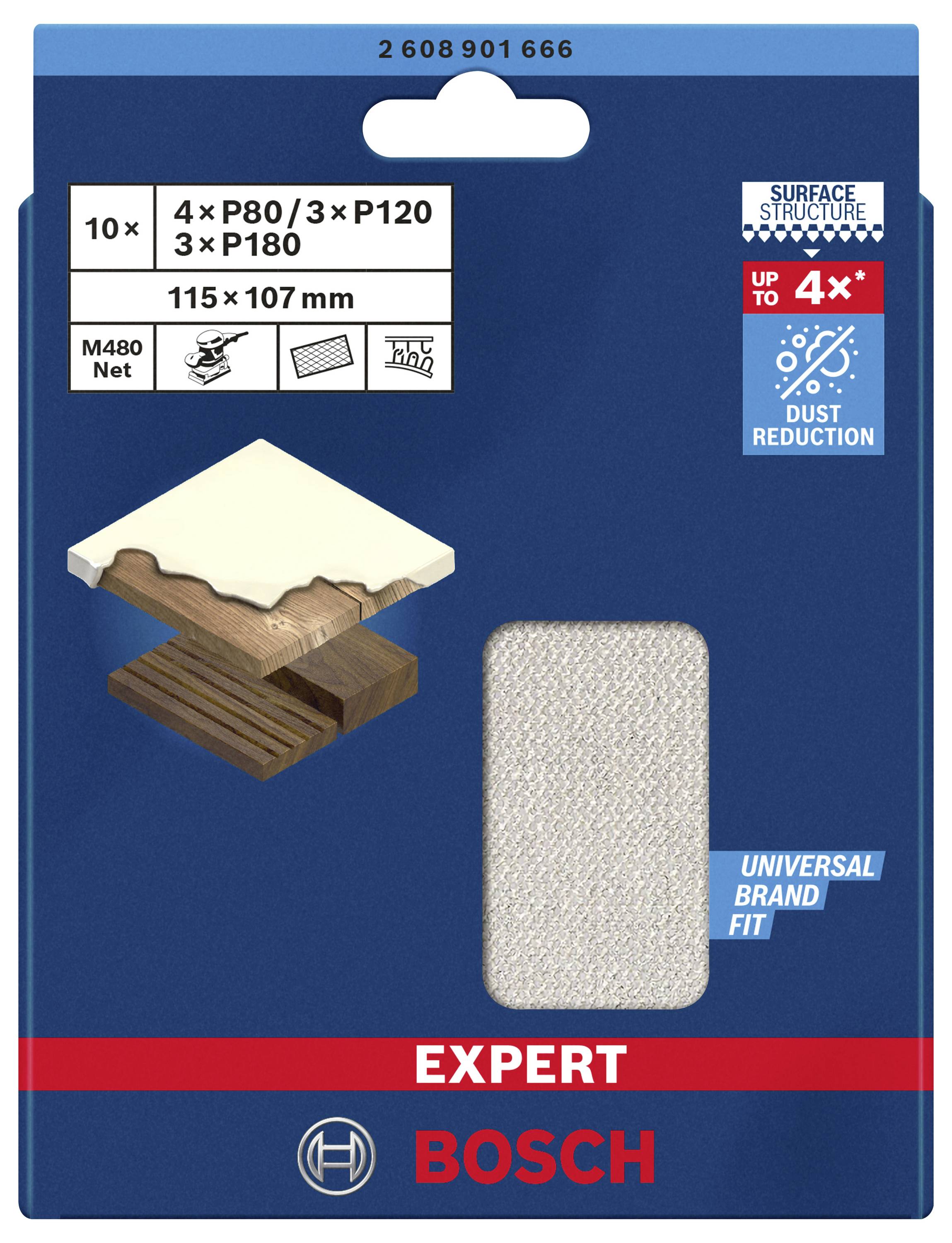 Bosch Accessories 2608901666 Schleifnetz für Schwingschleifer Körnung (num) 80, 120, 180 (L x B) 115mm x 107mm 1 Set