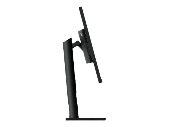 Computerbildschirm in Seitenansicht mit flexiblem Ständer, der verschiedene Neigungswinkel ermöglicht, auf weißem Hintergrund.