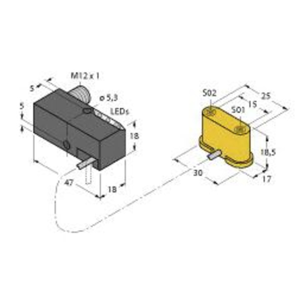 Turck Induktiver Sensor nicht bündig PNP, Schließer NI1,5-VEP-2AP6-0,185-FS4.4X3/S304