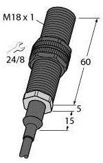 Turck Induktiver Sensor bündig PNP, Öffner BI5-P18-RP6/S139-S90 10M