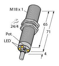 Turck Induktiver Sensor bündig PNP, Schließer DBI5U-M18E-AP4X3
