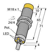 Turck Induktiver Sensor nicht bündig PNP, Schließer DNI12U-M18E-AP4X3