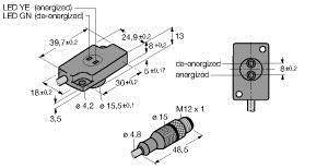 Turck Induktiver Sensor nicht bündig NI1,5-KSR13A-2AD4X2-0,2-RS4.4T/S34