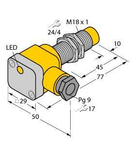 Turck Induktiver Sensor nicht bündig PNP, Schließer NI10-G18SK-AP6X