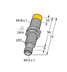 Turck Induktiver Sensor nicht bündig PNP, Schließer NI12U-M18E-AP6X-H1141