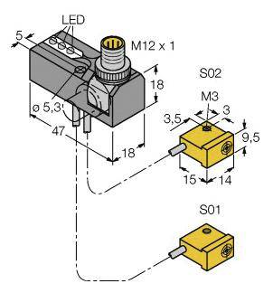 Turck Induktiver Sensor nicht bündig PNP, Schließer NI2-Q9,5-0,1-BDS-2AP6X3-H1141/S34