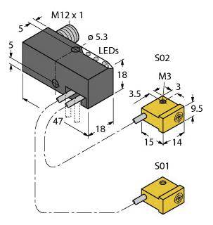 Turck Induktiver Sensor nicht bündig PNP, Schließer NI2-Q9,5-AP6-0,2-FS4.4X3/S304