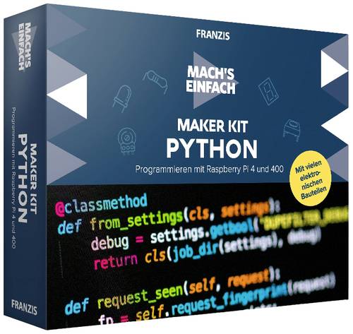 Franzis 67183 Maker Kit Python Programmieren, Raspberry Pi Maker Kit ab 14 Jahre Carton