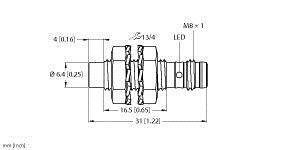 Turck Induktiver Sensor nicht bündig PNP, Schließer NI3-EG08K-AP6X-V1131