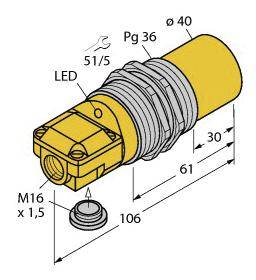 Turck Induktiver Sensor nicht bündig NPN, Wechsler NI40-G47SR-VN4X2