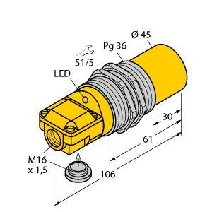 Turck Induktiver Sensor nicht bündig NPN, Wechsler NI40-G47SR-VN4X2