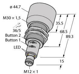 Turck 1610049 Ultraschall-Reflexionstaster RU600U-M30E-LIU2PN8X2T-H1151 PNP, NPN 1St.