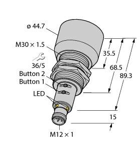 Turck 1610049 Ultraschall-Reflexionstaster RU600U-M30E-LIU2PN8X2T-H1151 PNP, NPN 1St.
