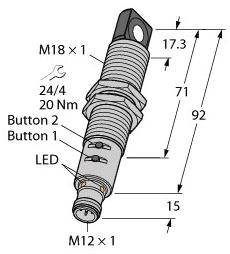 Turck 1610027 Ultraschall-Reflexionstaster RU130U-M18ES-LIU2PN8X2T-H1151 PNP, NPN 1St.