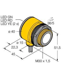 Turck 3080459 Ultraschall-Reflexionstaster T30UXDC W/30' PNP, Schließer 1St.