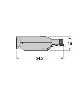 Seitenansicht einer technischen Zeichnung eines Bauteils mit den Maßen 54,5 mm in der Länge und 16 mm in der Höhe.