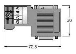 Technische Zeichnung eines rechteckigen Bauteils mit den Abmessungen 72,5 mm Länge und 36 mm Höhe, markiert mit A1, B1, A2, B2.