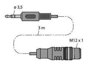 Kabel mit 3,5 mm-Stecker, 3 m lang, endet in M12 x 1-Stecker.