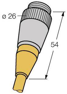 Bemaßung einer Steckverbindung: Der Durchmesser beträgt 26 mm und die Länge 54 mm. Die Zeichnung zeigt eine einteilige Bauform.