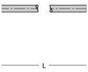 Zwei parallele horizontale Linien mit abgeschnittenen Enden, darüber liegt ein stilisiertes 'L'. Technisches Diagramm ohne weitere Details.