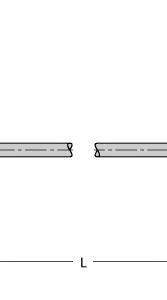 Querschnittszeichnung zweier paralleler Linien mit Beschriftung 'L' unten in der Mitte; Linien sind gleich lang und horizontal zueinander.