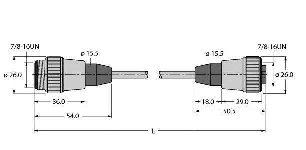 Technische Zeichnung von zwei elektrischen Steckverbindern mit Maßen und Gewindebezeichnung '7/8-16UN'.