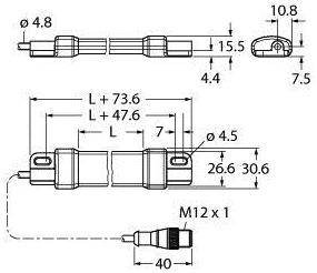 Technische Zeichnung eines zylindrischen Steckers mit Maßangaben in Millimetern, zeigt verschiedene Ansichten und Details zur Verbindung.