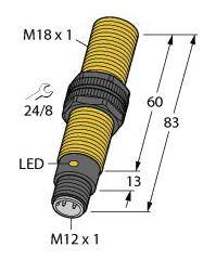 Turck Kapazitiver Sensor BC5-S18-AN4X-H1141/S250 2503108 bündig NPN, Schließer (Ø x L) 18mm x 83mm