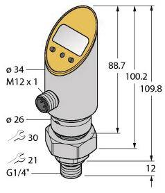 Turck Druckschalter 1 St. PS001V-504-LI2UPN8X- H1141/3GD -1 bar bis 1 bar
