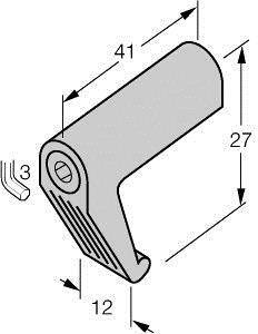 Technische Zeichnung einer zylindrischen Halterung mit Maßen: Länge 41 mm, Höhe 27 mm, Breite 12 mm.