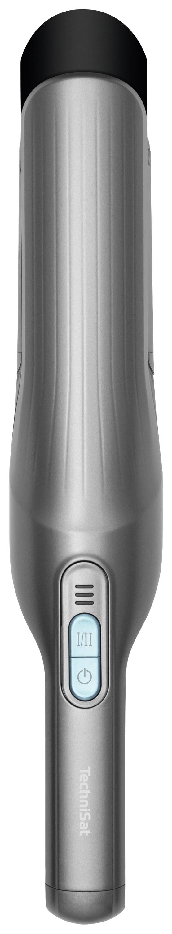 Ein grauer Haarglätter mit einem blauen Display auf dem Griff.
