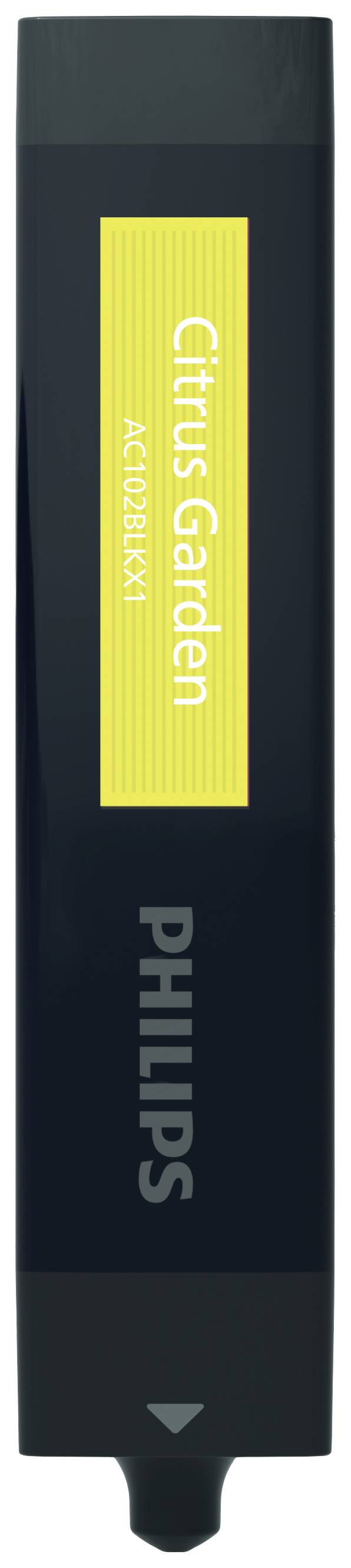 'PHILIPS Citrus Garden Aroma' Duftflakon in dunklem Gehäuse mit gelbem Etikett.