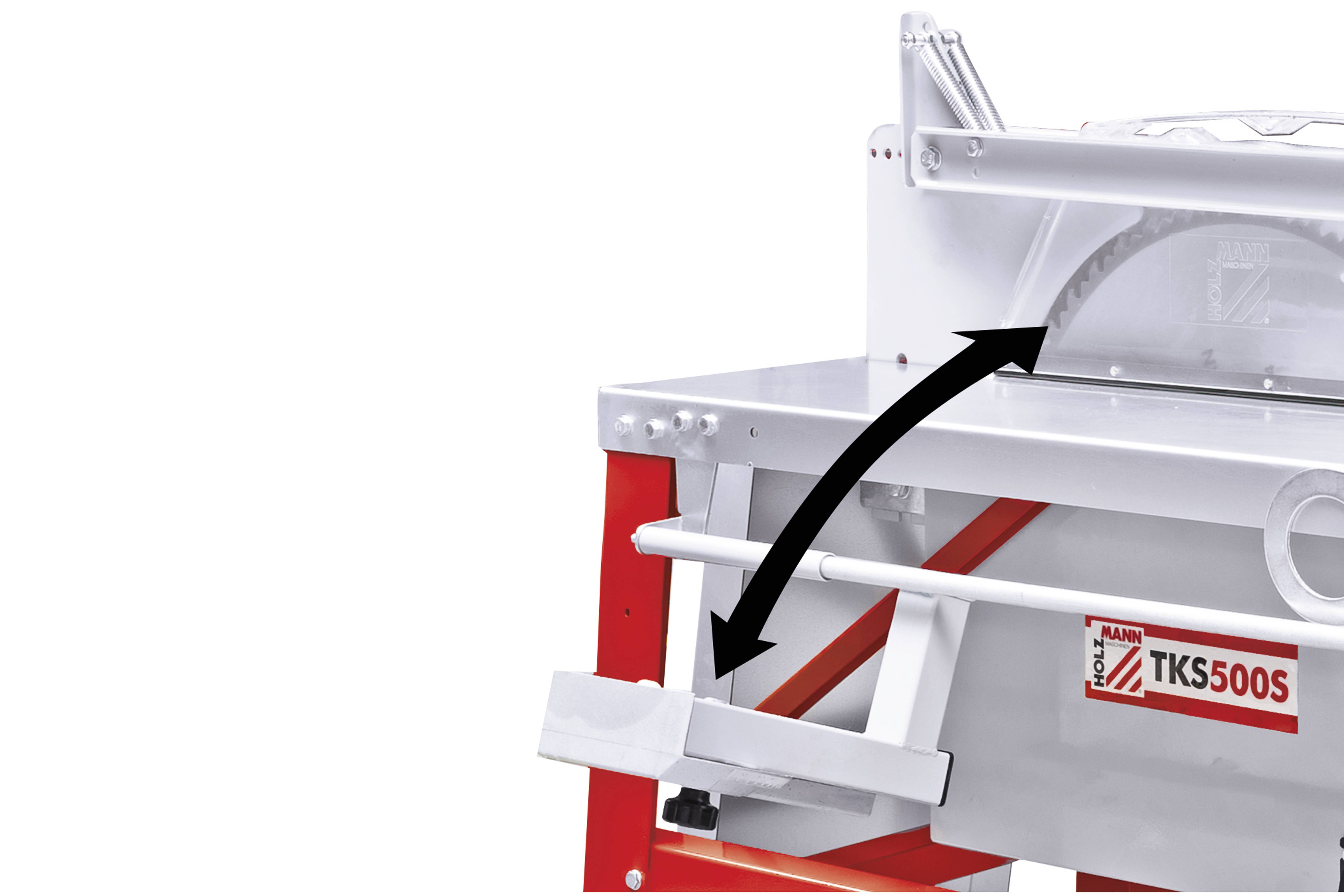 Ein Industriegerät mit einem Hebel und einem Drehmechanismus, das Modell 'TK5500S', teilweise sichtbar. Hebelanleitung angezeigt.