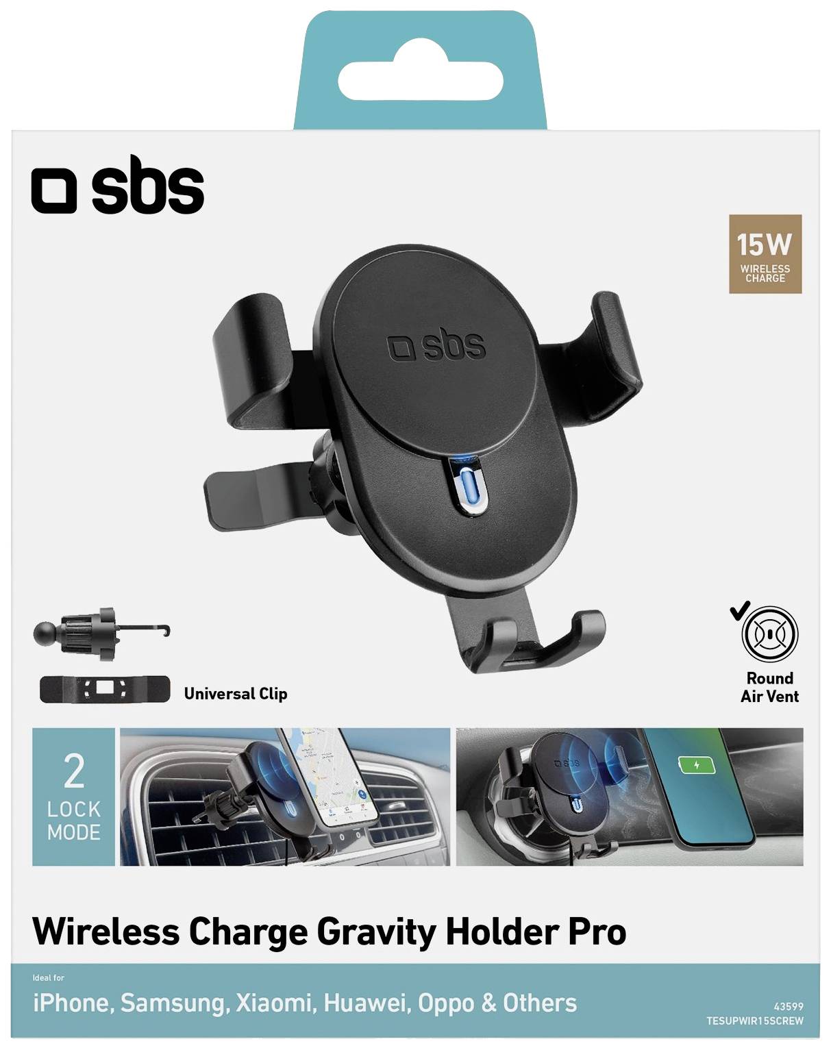 sbs mobile TESUPWIR15SCREW Lüftungsgitter Handy-Kfz-Halterung mit Induktionsladefunktion 85 mm (max)