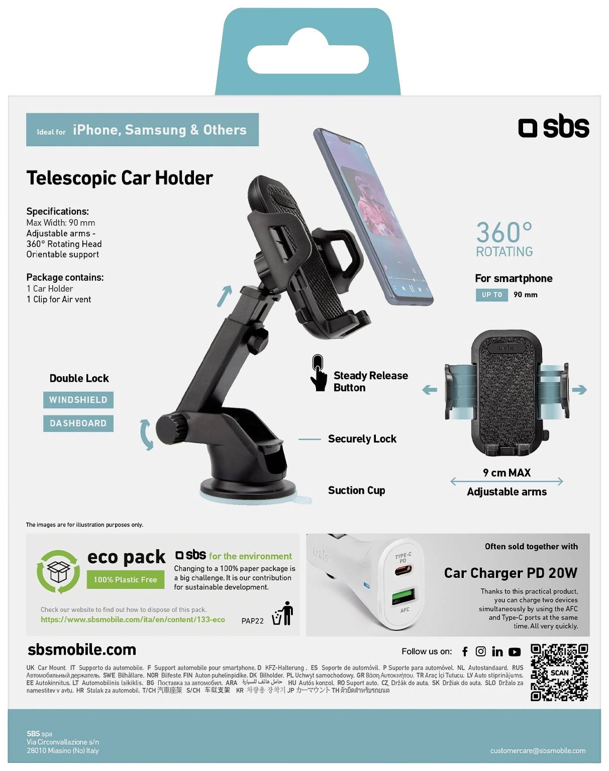 sbs mobile TEHWSUPWIND Saugnapf Handy-Kfz-Halterung 360° drehbar 90 mm (max)