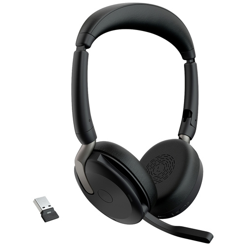 Jabra Evolve2 65 Flex Link380a UC + Ladepad Computer On Ear Headset Bluetooth® Stereo Schwarz Noise