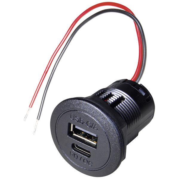 ProCar Power USB-C®/A Doppelsteckdose PD/QC ohne LED Belastbarkeit Strom max.=2.2 A 12 - 24 V/DC