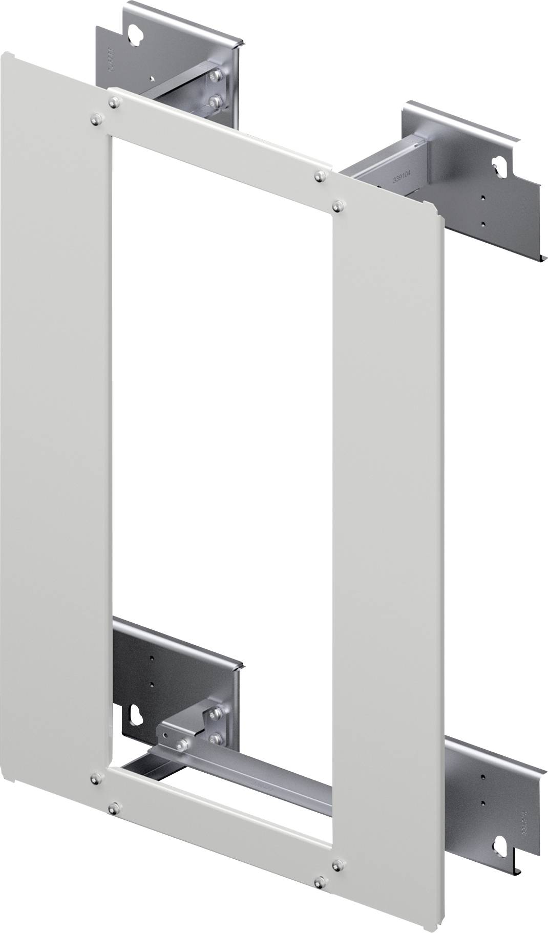 Metallrahmen mit weißen Seitenplatten, geeignet für den Einbau in eine Wand oder Decke.